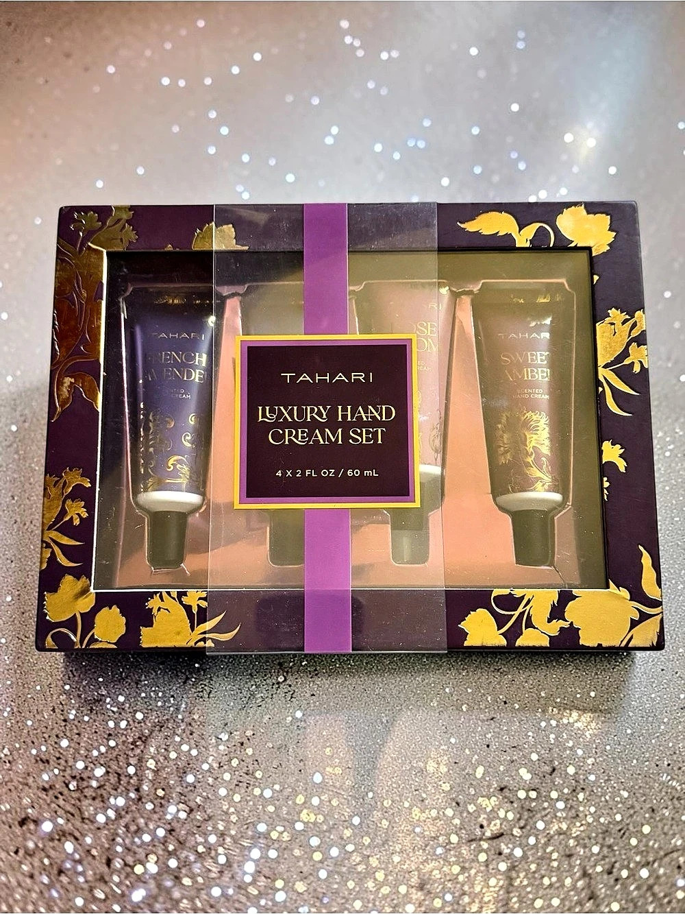 Tahari Luxury Hand Cream Set Purple & Gold NWT